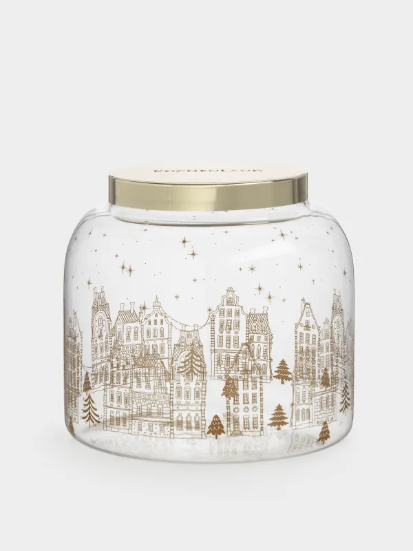 Сусымалы өнімдерге арналған құты, 900 мл, шыны/металл, Алтын үйлер, Snow sparks, image-0
