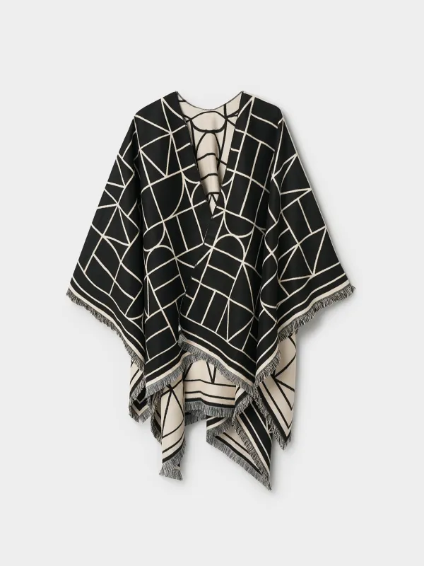 Пончо, 125х160 см, қайтымды, вискоза/полиэстер, сүт түстес - қара, Сызықтар, Poncho, image-5