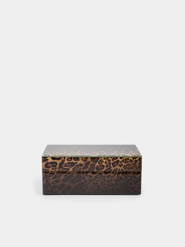Шкатулка для украшений, 21х13 см, стекло, коричневая, Леопард, Leopard, image-1