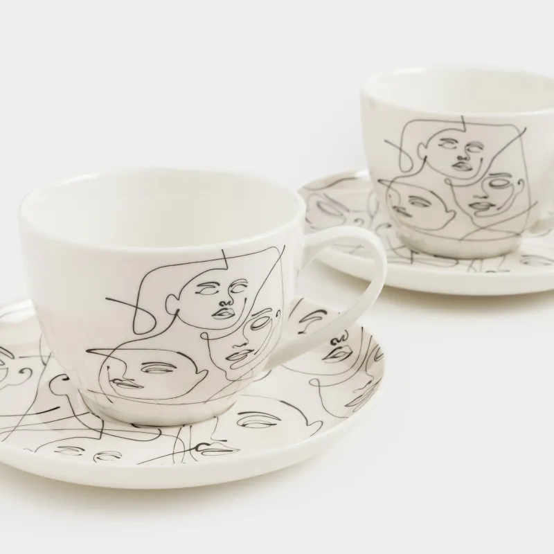 Шәй жұбы, 2 адам, 4 зат, 220 мл, фарфор N, сүт түстес, Абстрактті беттер, Face, image-2