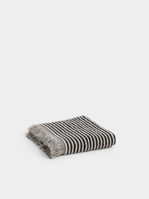 Полотенце, 50х90 см, хлопок, черно-бежевое, Полосы, Striped cotton, image-0