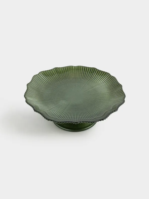 Аяқты ыдыс, 21х12 см, шыны Р, жасыл, Ribby color, image-3