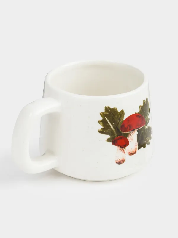 Кружка, 430 мл, керамика D, молочная, в крапинку, Листья и грибы, Fungi, image-2