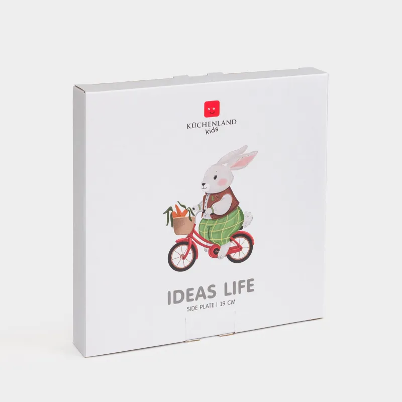 Балаларға арналған тіскебасар тәрелкесі, 19 см, фарфор N, ақ және сұр, Велосипедтегі қоян, Ideas life, image-5