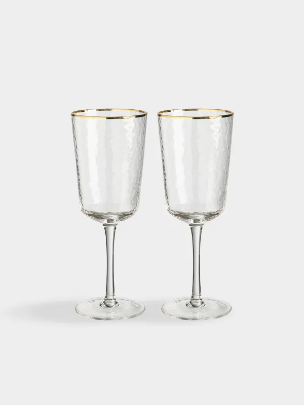Шарапқа арналған бокал, 350 мл, 2 дана, шыны, алтын жиегі бар, Ripply gold, image-0