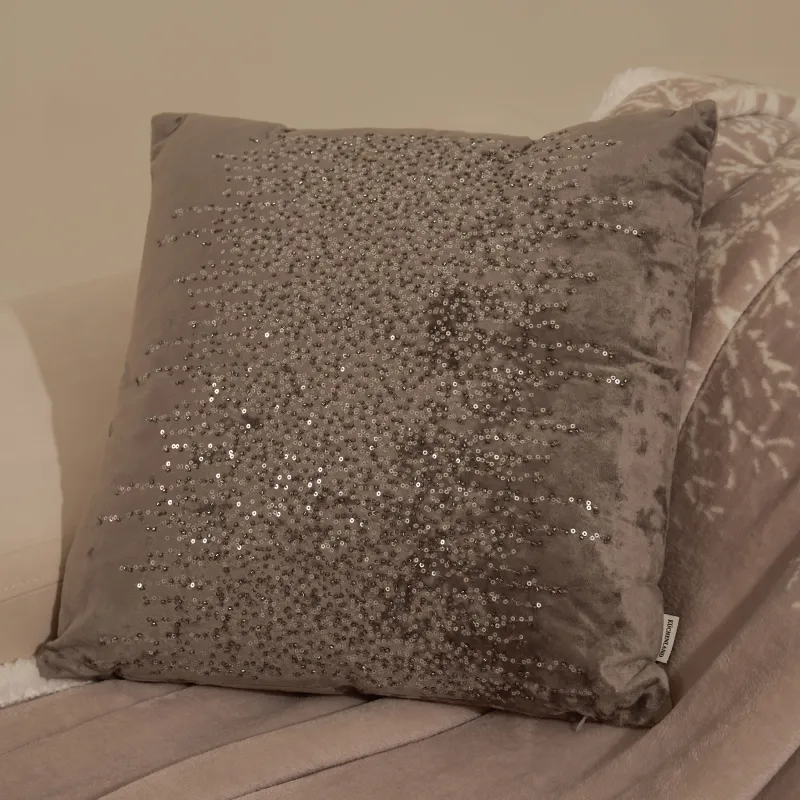 Сәндік жастық, 45х45 см, барқыт/моншақ, күміс, Sparkly