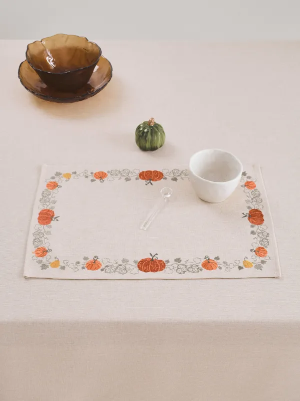 Салфетка под приборы, 30х45 см, полиэстер, прямоугольная, бежевая, Тыквы, Colorful gourds, image-1