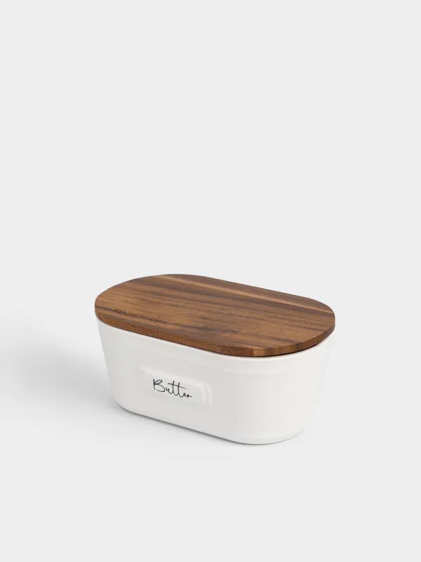 Масленка, 16 см, керамика/дерево, прямоугольная, молочная, Noble tree, image-1