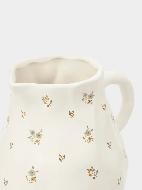 Құмыра, 1,6 л, керамика, сүт түстес, ескірген гүлдер, La flore, image-5