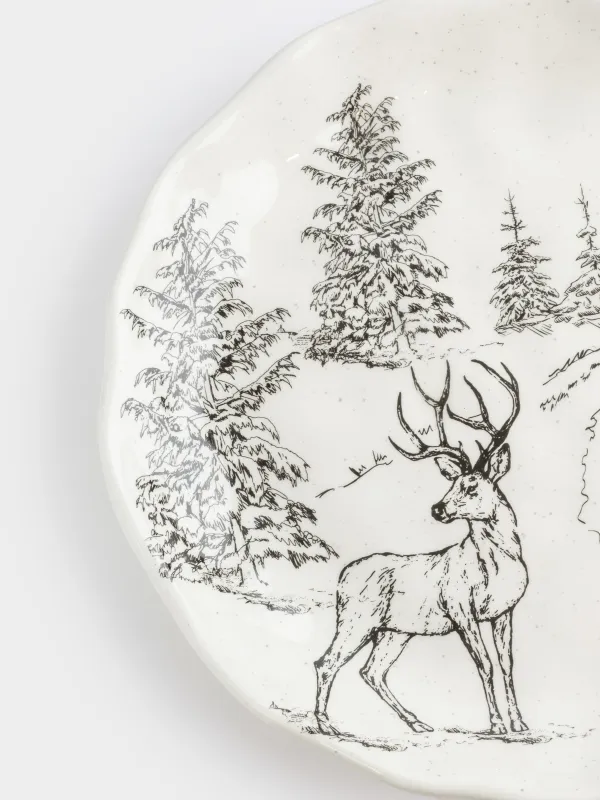 Тіскебасар тәрелкесі, 23 см, керамика, ақ, Ормандағы бұғы, Crumple print, image-3