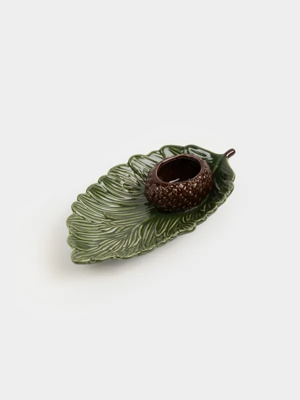 Блюдо, 24х13 см, с соусником, керамика, зеленое, Шишка на еловой ветке, Forest whispers, image-0