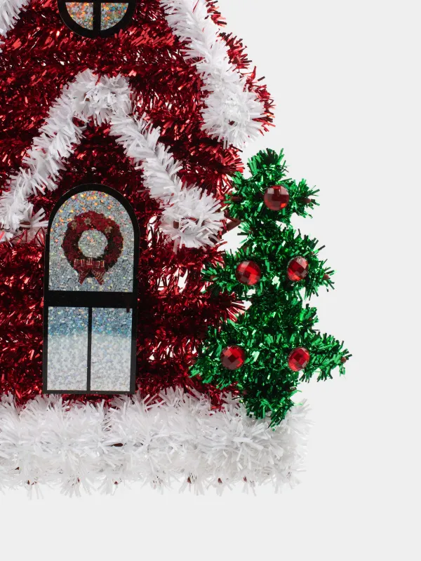 Украшение декоративное, 29 см, мишура/пластик, красное, Домик, Tinsel decor, image-1