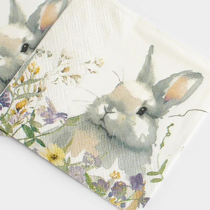 Салфетки бумажные, 21х21 см, 20 шт, квадратные, белые, Кролик в цветах, Easter, image-2
