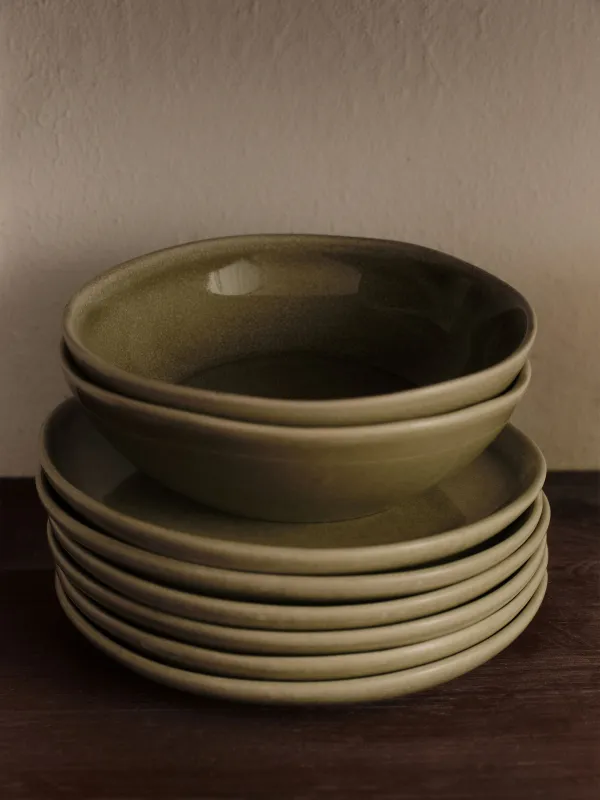Сервиз обеденный, 6 перс, 18 пр, керамика R, зеленый, Неровный край, Riveso green, image-7