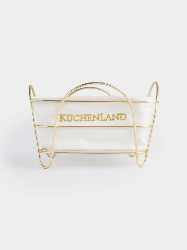 Корзина для хлеба, 21x21 см, хлопок/металл, квадратная, экрю/золотистая, Twist gold, image-4