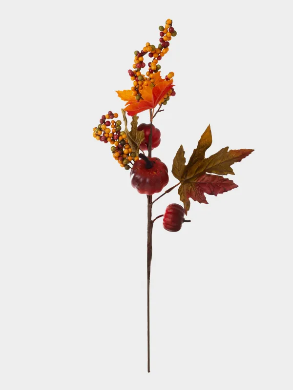 Сәндік бұтақ, 55 см, пенопласт/пластик, Жидектер мен жапырақтары бар асқабақтар, Forest symphony decor, image-0