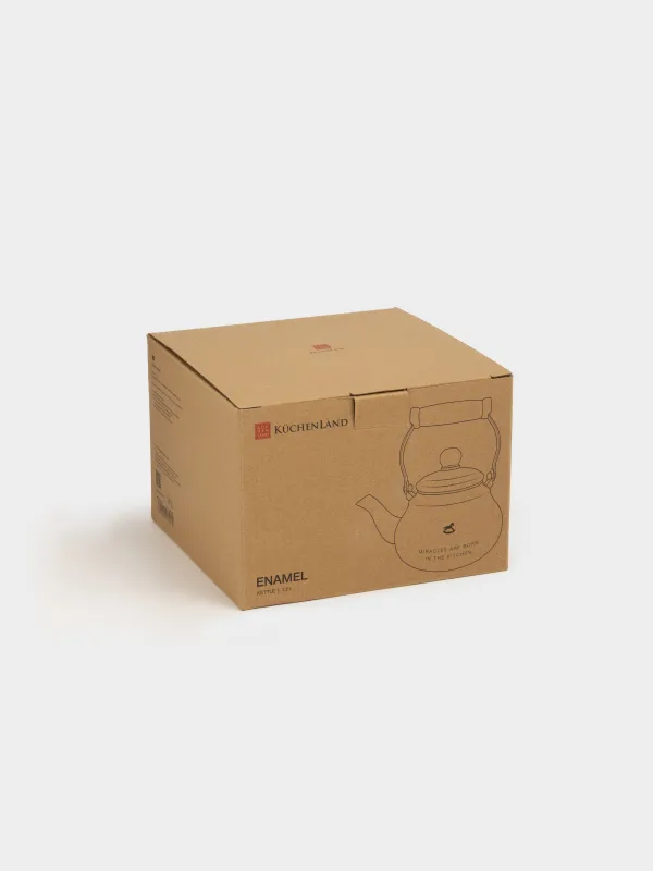 Шайнек, 1,2 л, ысқырығы бар, эмальданған металл/ағаш, сүт түстес, Жылқы, Emamel, image-6