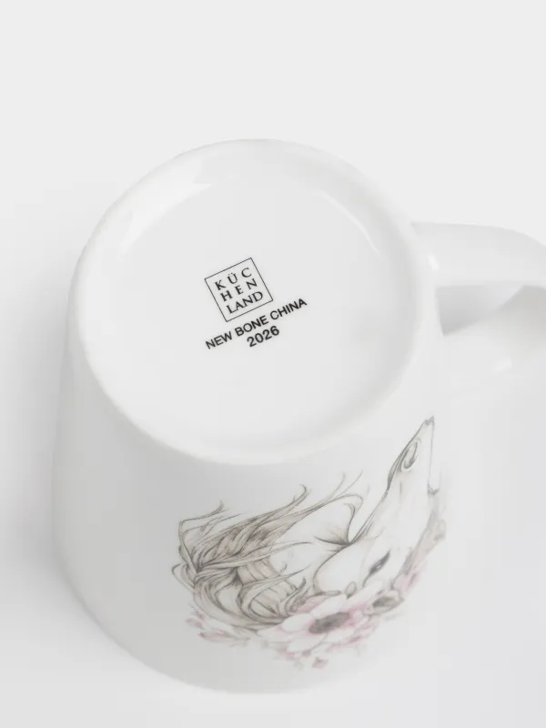 Кружка, 420 мл, фарфор N, белая, Лошадь в венке, Horse in flowers, image-4