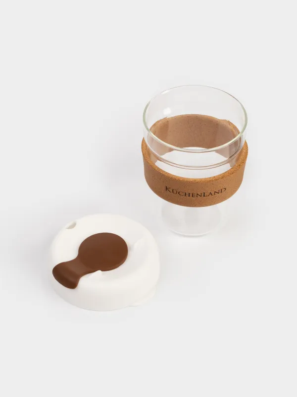 Стақан, 13 см, 350 мл, қақпағы мен манжеті бар, шыны Б/силикон/тығын, Clear cork, image-3