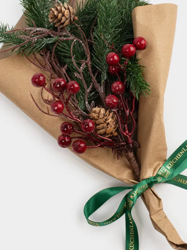 Букет декоративный, 42 см, в крафте, пластик, Шишки с красными ягодами, Red berry, image-3
