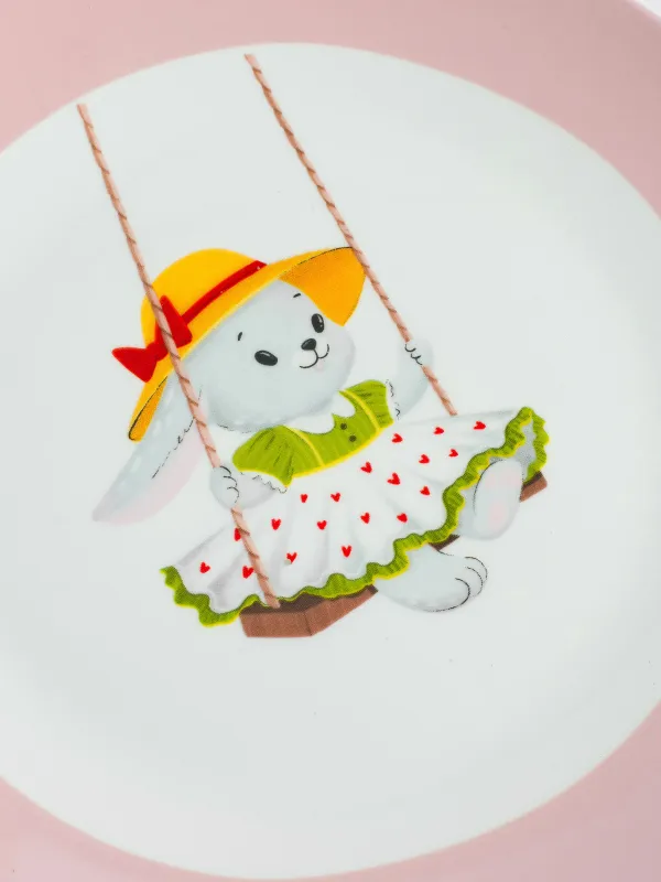 Балаларға арналған тіскебасар тәрелкесі, 19 см, фарфор N, ақ және қызғылт, Әткеншектегі қоян, Ideas life, image-4