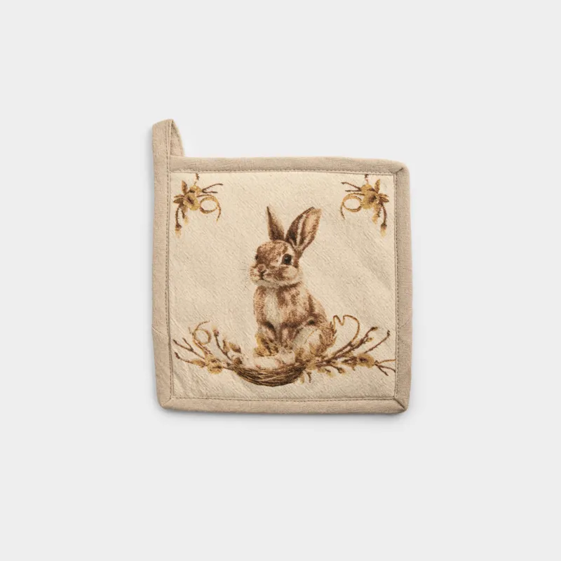 Ыдыс ұстағыш, 20х20 см, мақта, сарғылт-қоңыр, Пасха қояны, Rabbit Easter