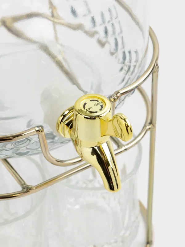 Сусын жинағы, 4 тұлға, 5 зат, стенд диспенсері, алтын, шыны/металл, Regale, image-8