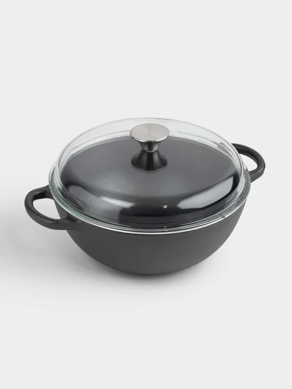 Казан, 27 см, 3,5 л, с крышкой, чугун/стекло Т, черный, Authentic, image-1