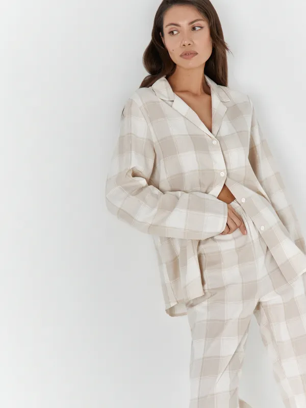 Әйелдерге арналған костюм, үйге арналған, өлшемі S, шалбармен, мақта, сарғылт-қоңыр және сүт түстес, Тор, Stacey, image-3