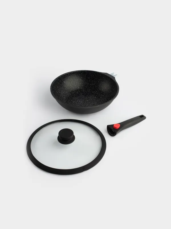 Вок, 28 см, с крышкой, съемная ручка, с покрытием, алюминий, Solution Red 2, image-3