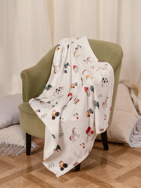Көрпе, 90х120 см, балаларға арналған, фланель, сүт түстес, Ферма, Flannel, image-1