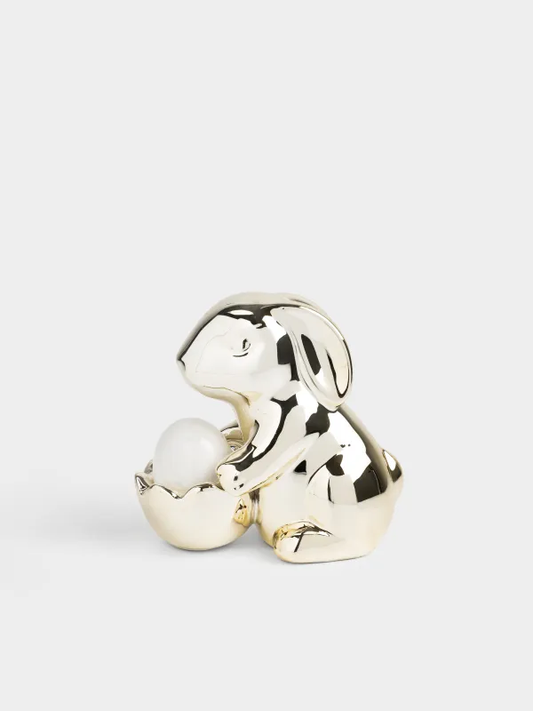 Статуэтка, 11 см, керамика D, золотисто-белая, Кролик с яйцом, Rabbit gold, image-0