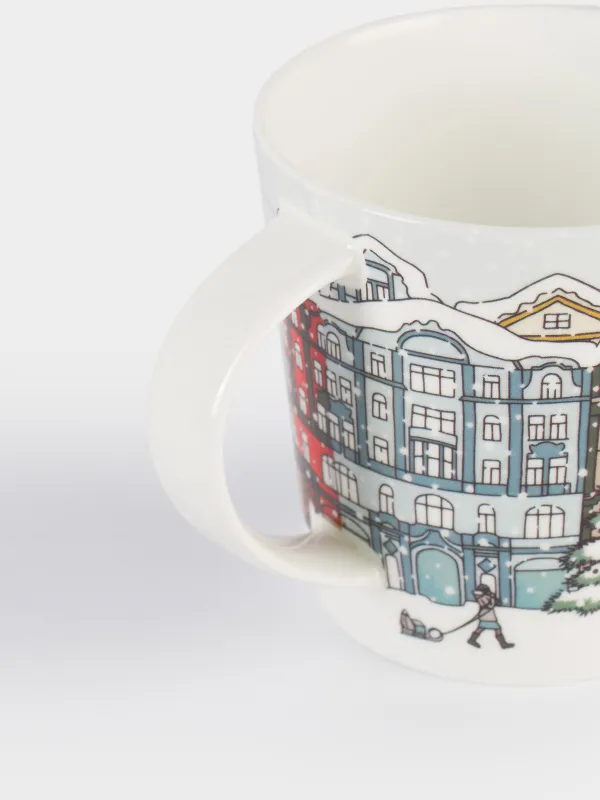 Саптыаяқ, 450 мл, фарфор F, ақ және сұр, Қар басқан қала, House built, image-3