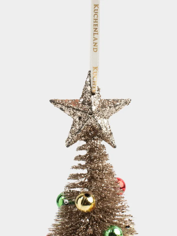 Шырша ойыншығы, 14 см, қоңырауы бар, пластик/металл, алтын, Жұлдызы бар шырша, Spruce bell, image-2