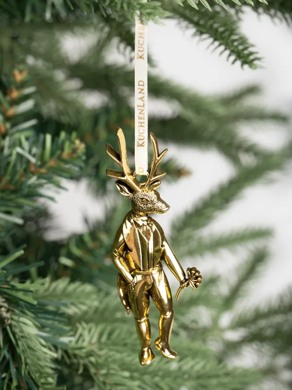 Шырша ойыншығы, 8 см, металл, қола, Фрактағы бұғы, Figure christmas, image-3