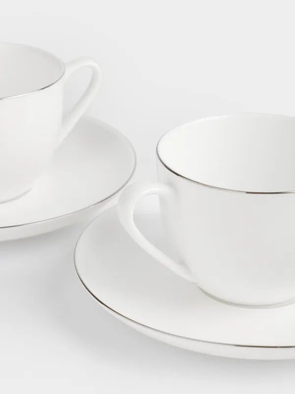 Шәй жұбы, 2 адам, 4 зат, 270 мл, фарфор F, ақ, күміс жиегі бар, Ideal silver, image-1