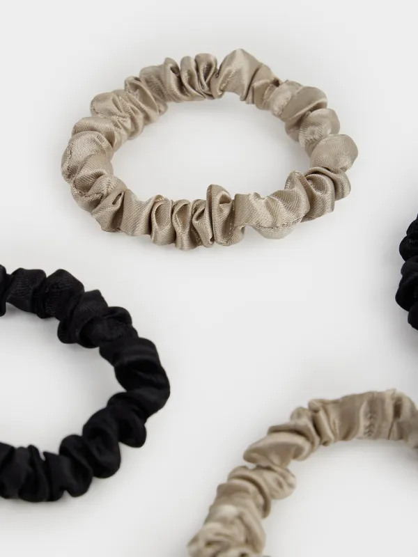 Резинка для волос, 6 см, 4 шт, в сердце, сатин, бежево-черная, Silk, image-2