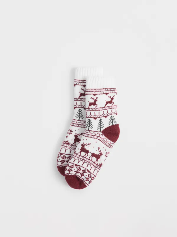 Әйелдер шұлықтары, үйге арналған, өлшемі 36-38, акрил/шерпа, сүт түстес және сарғылт-қоңыр, Қысқы өрнек, Hot winter, image-1