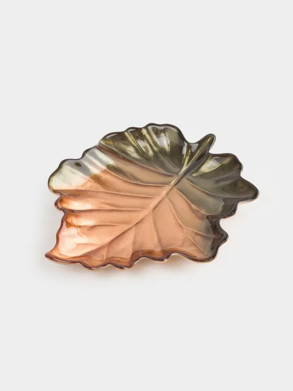 Ыдыс, 22х19х4 см, шыны, кәріптас-жасыл, Жапырақ, Leaves, image-0