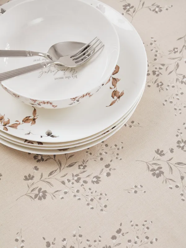 Дастархан, 170х250 см, PU жабыны бар, полиэстер/вискоза/зығыр, сарғылт-қоңыр, Гүлдері бар бұтақтар, Branches, image-3