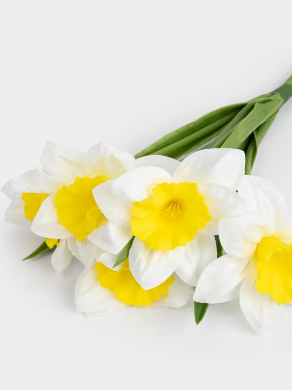 Жасанды гүл шоғы, 30 см, полиуретан, Сүт түстес және сары нәркестер, Flower garden, image-1