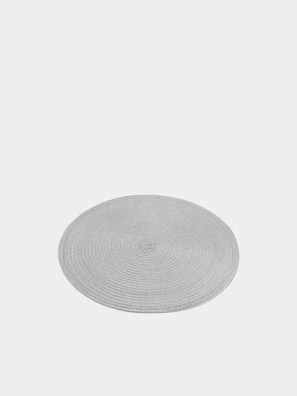 Салфетка под приборы, 38 см, полиэстер, круглая, серебристая, Rotary shine, image-1