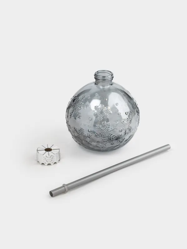 Банка для напитков, 400 мл, с крышкой и трубочкой, стекло, серая, Шар, Christmas drink, image-2