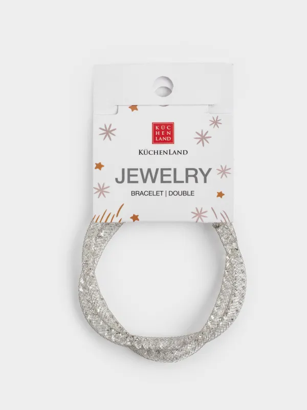 Білезік, 24 см, қос, металл/страздар, күміс, Тоқыма, Jewelry, image-4