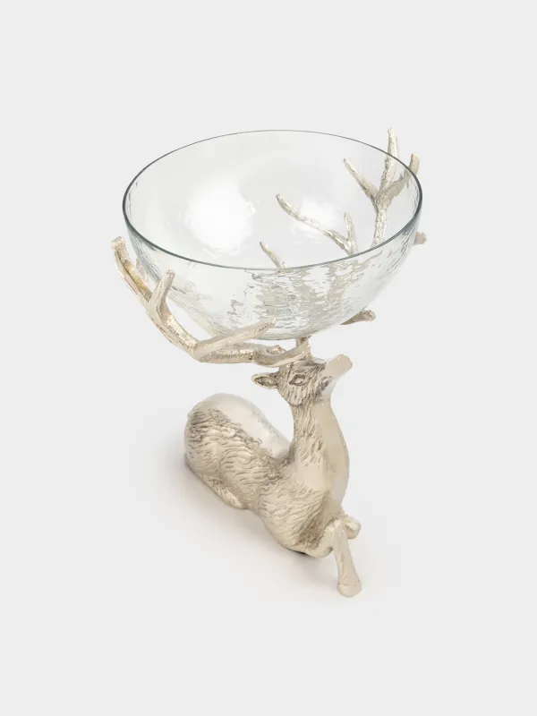 Жеміс вазасы, 26х38 см, аяқты, шыны/металл, күміс, Бұғы, Arctic deer, image-2