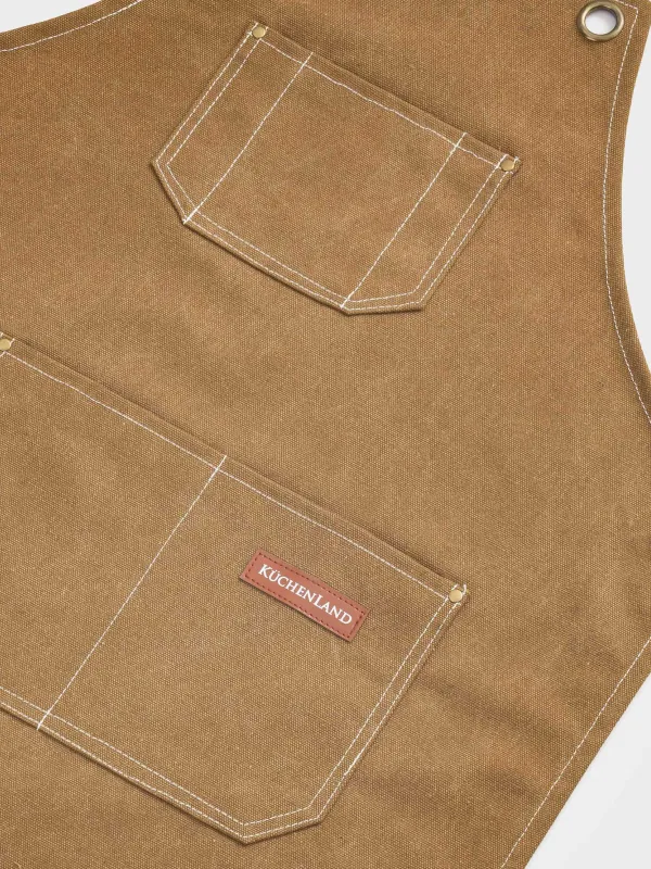 Алжапқыш, 58х78 см, қалталары бар, ұстағышы бар, брезент/жасанды былғары, қоңыр, BBQ, image-1