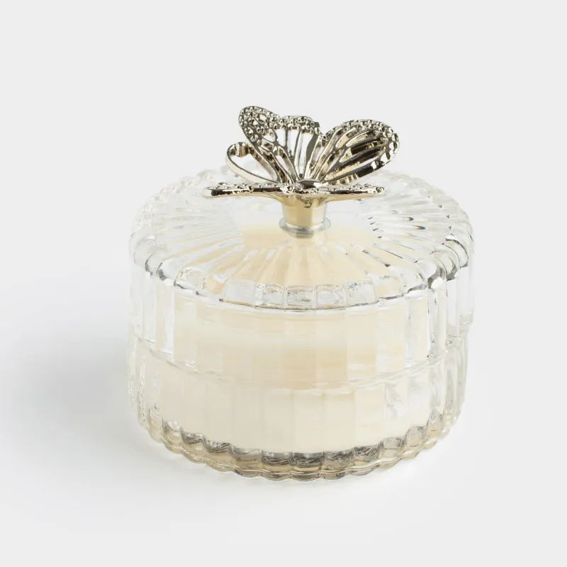 Хош иісті шам, 7 см, шам ұстағышта, қақпағы бар, шыны/металл, Хош иіс, көбелек, image-3