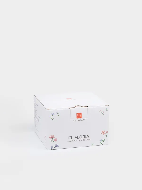 Шай жұбы, 2 адам, 4 зат, 180 мл, фарфор N, ақ, Нәзік гүлдер, El floria, image-6