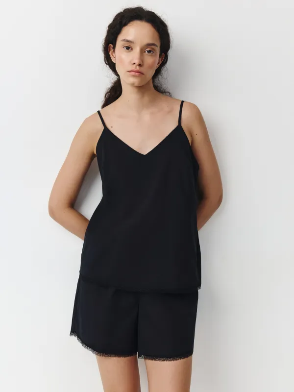 Әйелдерге арналған топ, үйге арналған, өлшемі S, белдіктері бар, шілтерлі, мақта, қара, Delia, image-0