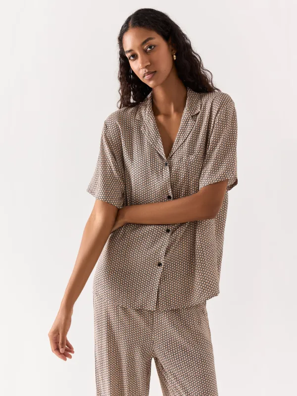 Әйелдер жейдесі, L, қысқа жеңді, вискоза, сарғылт-қоңыр, Геометриялық өрнек, Emri, image-7